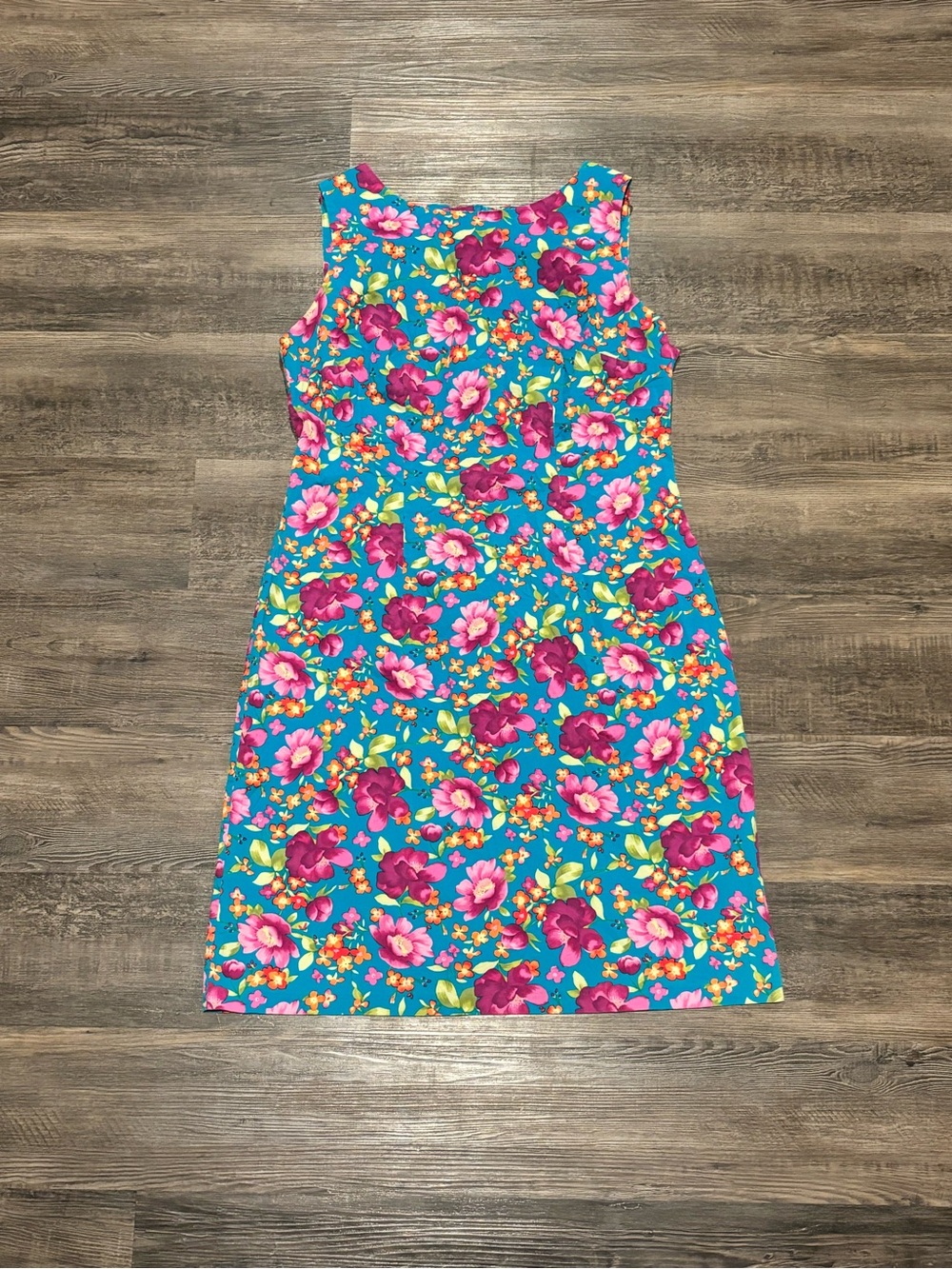 CDC Turquoise Sheath Dress with Pink Floral Print